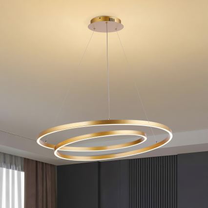 Brilagi - LED-dæmpbar pendel på wire TWISTER LED/105W/230V 3000–6000K Ø 100 cm guld + fjernbetjening