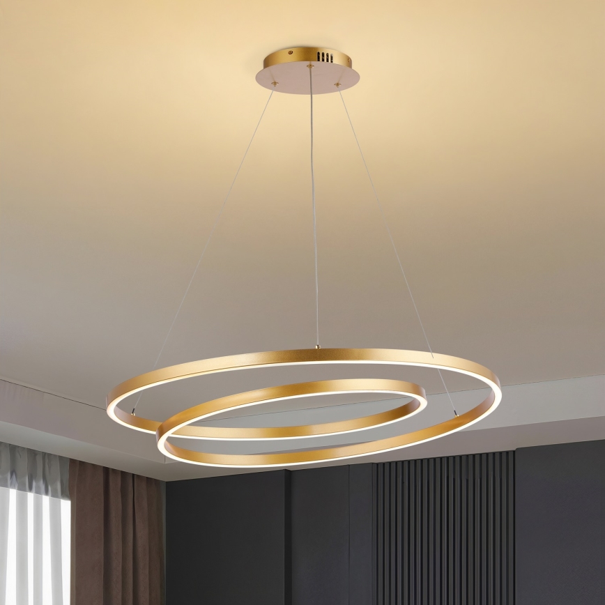 Brilagi - LED-dæmpbar pendel på wire TWISTER LED/105W/230V 3000–6000K Ø 100 cm guld + fjernbetjening