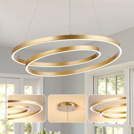 Brilagi - LED-dæmpbar pendel på wire TWISTER LED/105W/230V 3000–6000K Ø 100 cm guld + fjernbetjening