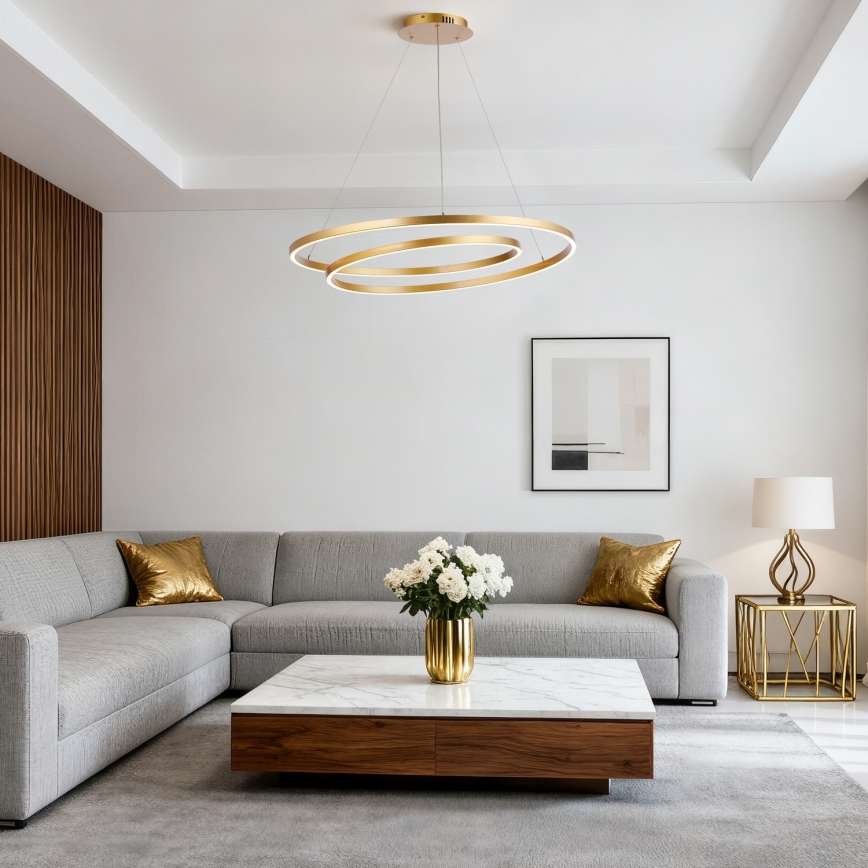 Brilagi - LED-dæmpbar pendel på wire TWISTER LED/105W/230V 3000–6000K Ø 100 cm guld + fjernbetjening