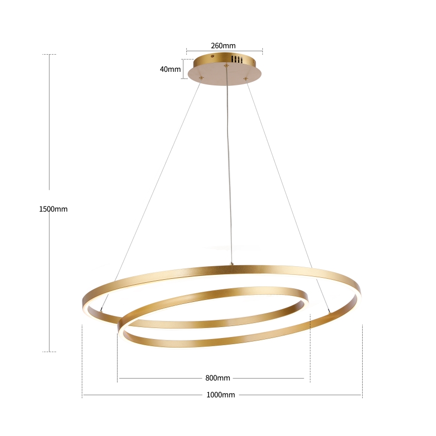 Brilagi - LED-dæmpbar pendel på wire TWISTER LED/105W/230V 3000–6000K Ø 100 cm guld + fjernbetjening