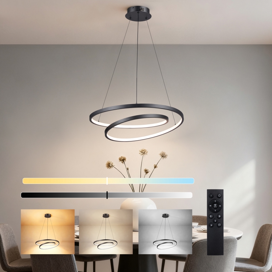 Brilagi - LED-dæmpbar pendel på wire TWISTER LED/48W/230V 3000–6000K Ø 50 cm sort + fjernbetjening