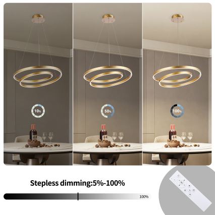 Brilagi - Dæmpbar LED-pendel på wire TWISTER LED/48W/230V 3000–6000K Ø 50 cm guld + fjernbetjening