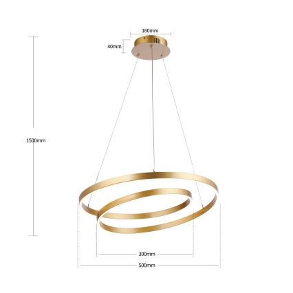 Brilagi - Dæmpbar LED-pendel på wire TWISTER LED/48W/230V 3000–6000K Ø 50 cm guld + fjernbetjening