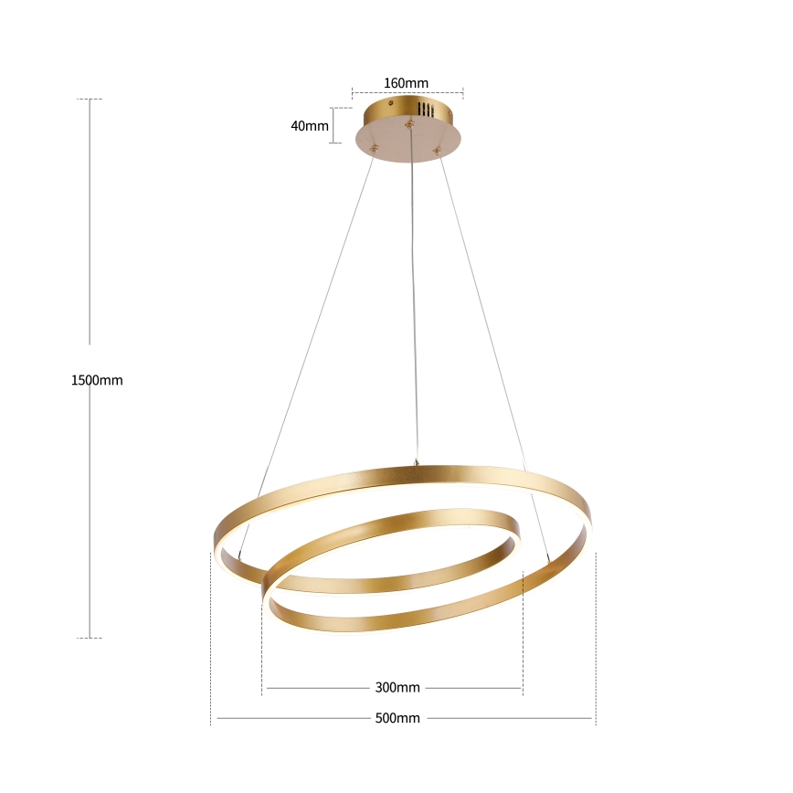 Brilagi - Dæmpbar LED-pendel på wire TWISTER LED/48W/230V 3000–6000K Ø 50 cm guld + fjernbetjening