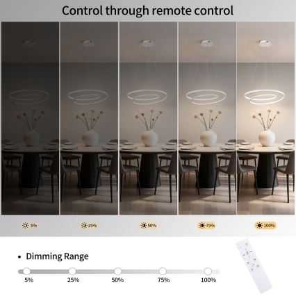 Brilagi - LED-dæmpbar pendel med kabelophæng TWISTER LED/48W/230V 3000–6000K Ø 50 cm hvid + fjernbetjening