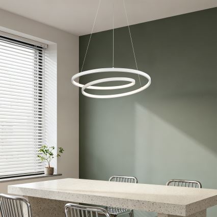 Brilagi - LED-dæmpbar pendel med kabelophæng TWISTER LED/48W/230V 3000–6000K Ø 50 cm hvid + fjernbetjening