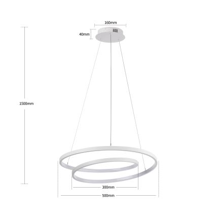 Brilagi - LED-dæmpbar pendel med kabelophæng TWISTER LED/48W/230V 3000–6000K Ø 50 cm hvid + fjernbetjening