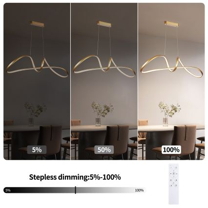 Brilagi - LED-dæmpbar pendel på wire TWISTER LED/60W/230V 3000-6000K guld + fjernbetjening