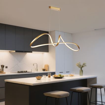 Brilagi - LED-dæmpbar pendel på wire TWISTER LED/60W/230V 3000-6000K guld + fjernbetjening