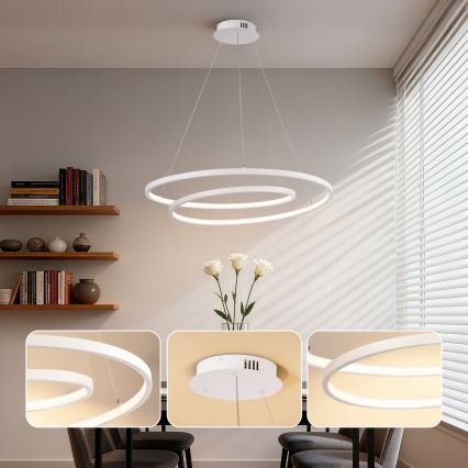 Brilagi - LED dæmpbar pendel på wire TWISTER LED/75W/230V 3000-6000K Ø 70 cm hvid + fjernbetjening