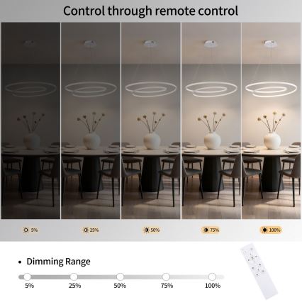 Brilagi - LED dæmpbar pendel på wire TWISTER LED/75W/230V 3000-6000K Ø 70 cm hvid + fjernbetjening