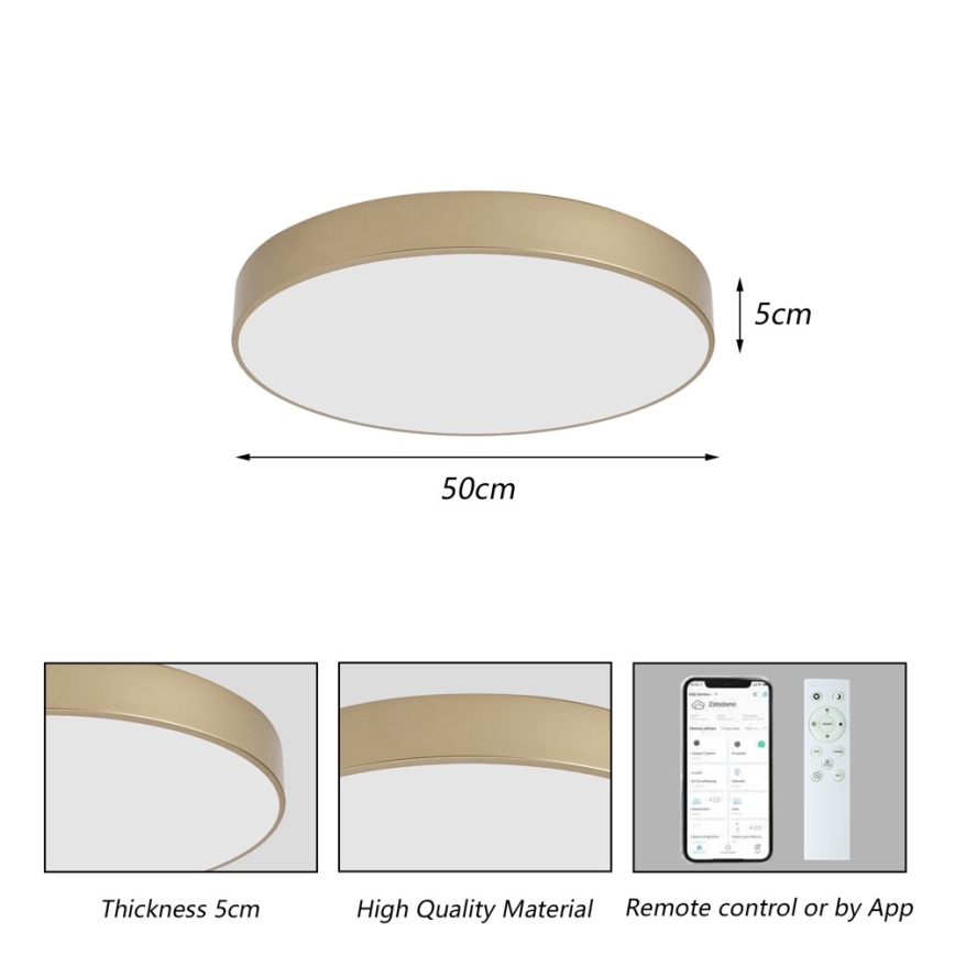 BRILAGI - LED-dæmpbar loftlampe POOL SMART LED/60W/230V 3000-6000K Ø 50 cm Wi-Fi Tuya guld + fjernbetjening