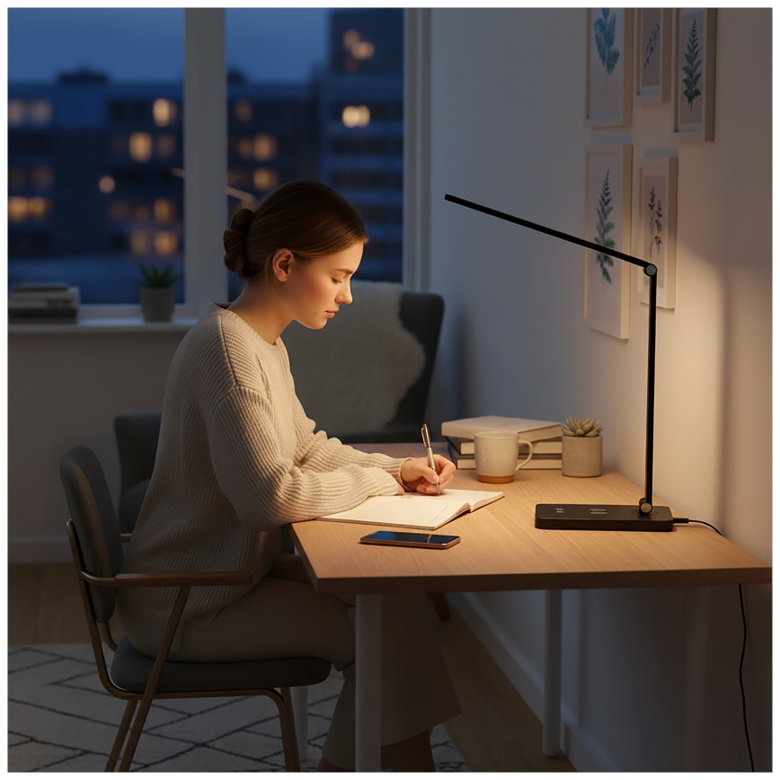 Brilagi - Dæmpbar LED bordlampe med berøringsbetjening og trådløs Qi-opladning MODO CHARGE LED/7W/5V 3000/4000/6000K sort