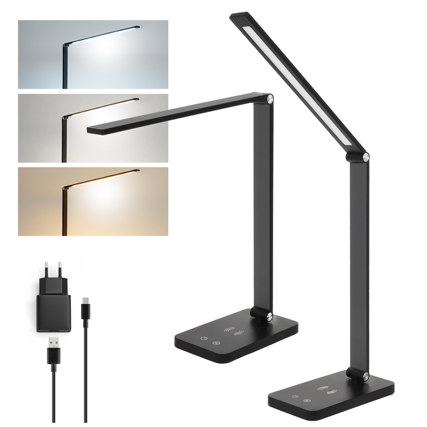 Brilagi - Dæmpbar LED bordlampe med berøringsbetjening og trådløs Qi-opladning MODO CHARGE LED/7W/5V 3000/4000/6000K sort