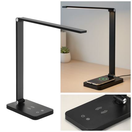 Brilagi - Dæmpbar LED bordlampe med berøringsbetjening og trådløs Qi-opladning MODO CHARGE LED/7W/5V 3000/4000/6000K sort