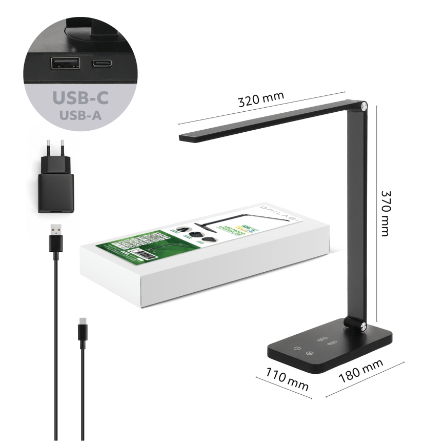 Brilagi - Dæmpbar LED bordlampe med berøringsbetjening og trådløs Qi-opladning MODO CHARGE LED/7W/5V 3000/4000/6000K sort