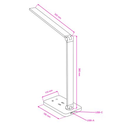 Brilagi - Dæmpbar LED bordlampe med berøringsbetjening og trådløs Qi-opladning MODO CHARGE LED/7W/5V 3000/4000/6000K sort