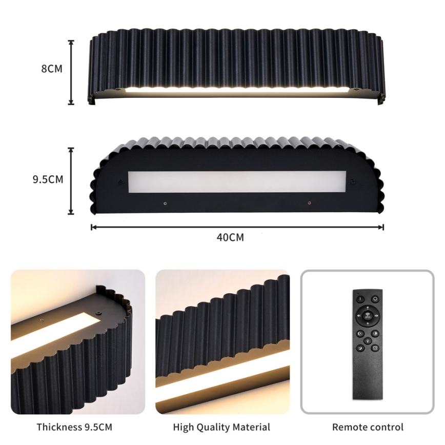 Brilagi - LED-dæmpbar væglampe FALCON MODERN LED/14W/230V 3000-6000K 40 cm sort + fjernbetjening