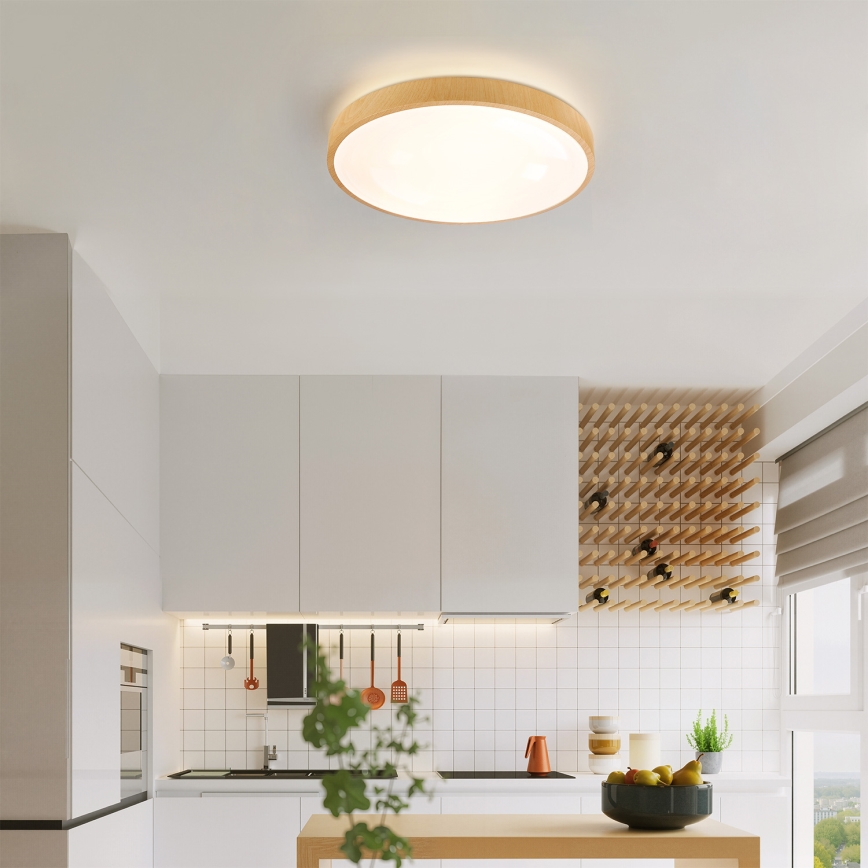 Brilagi - Dæmpbar LED-loftlampe GLASS POOL DOUBLE LED/48W/230V 3000-6000K 40 cm i trælook + fjernbetjening