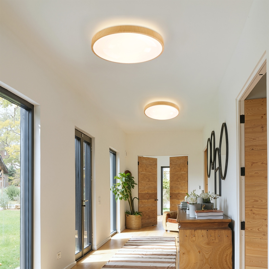 Brilagi - Dæmpbar LED-loftlampe GLASS POOL DOUBLE LED/48W/230V 3000-6000K 40 cm i trælook + fjernbetjening