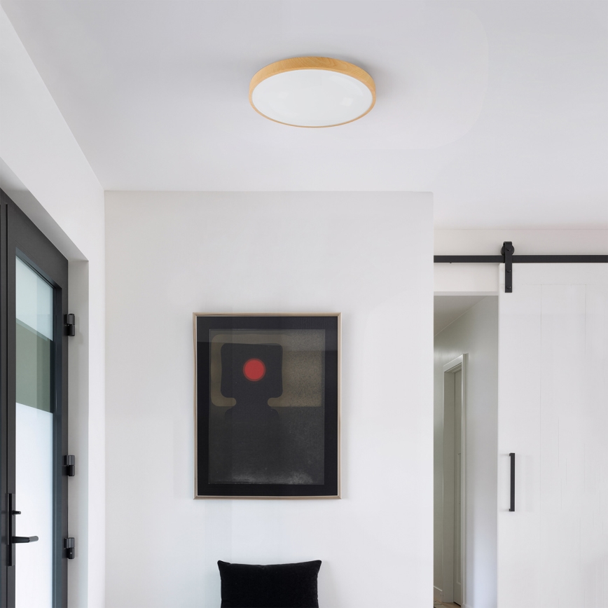 Brilagi - Dæmpbar LED-loftlampe GLASS POOL DOUBLE LED/48W/230V 3000-6000K 40 cm i trælook + fjernbetjening