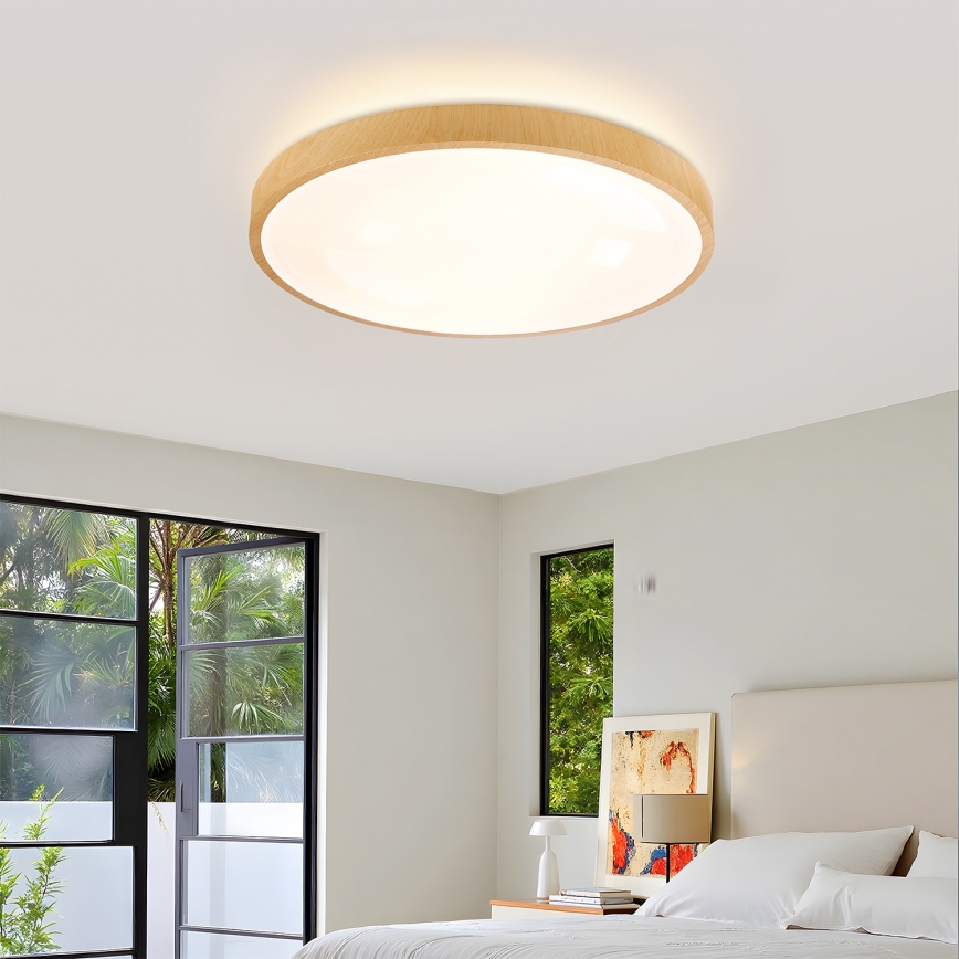 Brilagi - Dæmpbar LED-loftlampe GLASS POOL DOUBLE LED/60W/230V 3000-6000K 50 cm med træfinish + fjernbetjening