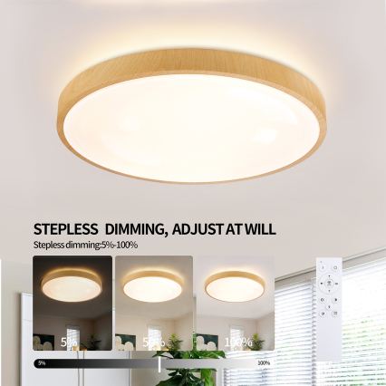 Brilagi - Dæmpbar LED-loftlampe GLASS POOL DOUBLE LED/60W/230V 3000-6000K 50 cm med træfinish + fjernbetjening