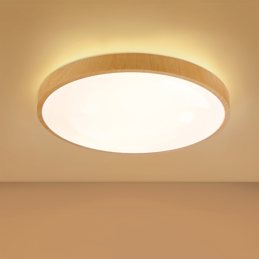 Brilagi - Dæmpbar LED-loftlampe GLASS POOL DOUBLE LED/60W/230V 3000-6000K 50 cm med træfinish + fjernbetjening