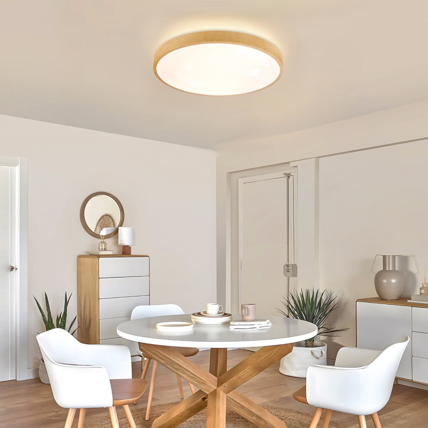 Brilagi - Dæmpbar LED-loftlampe GLASS POOL DOUBLE LED/60W/230V 3000-6000K 50 cm med træfinish + fjernbetjening