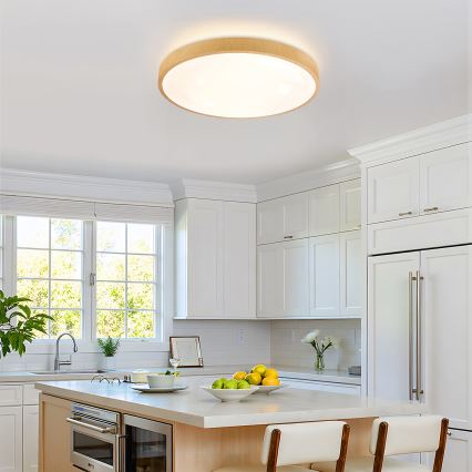 Brilagi - Dæmpbar LED-loftlampe GLASS POOL DOUBLE LED/60W/230V 3000-6000K 50 cm med træfinish + fjernbetjening