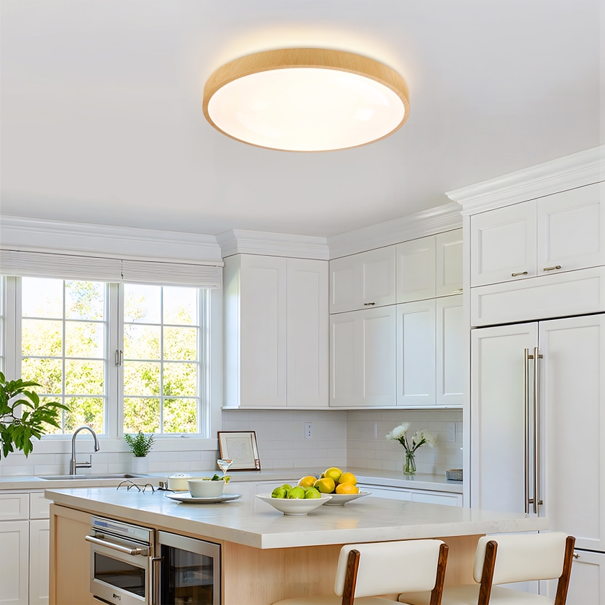 Brilagi - Dæmpbar LED-loftlampe GLASS POOL DOUBLE LED/60W/230V 3000-6000K 50 cm med træfinish + fjernbetjening