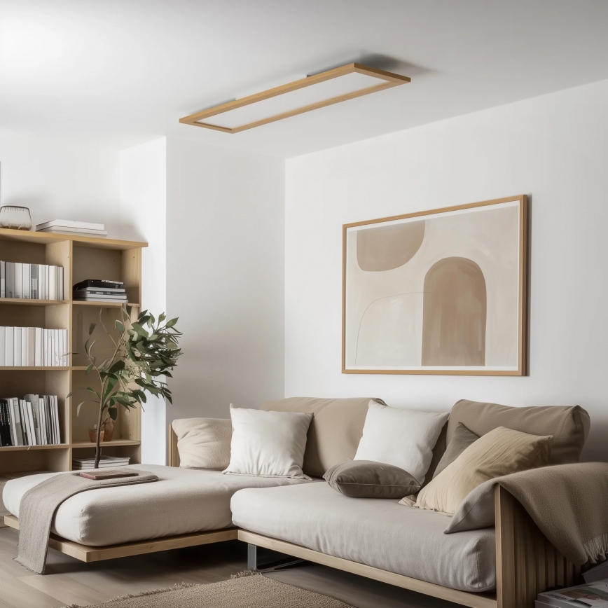 Brilagi - LED-dæmpbar loftlampe SLIMFRAME WOOD LED/58W/230V 124x34 cm 3000-6000K brun + fjernbetjening