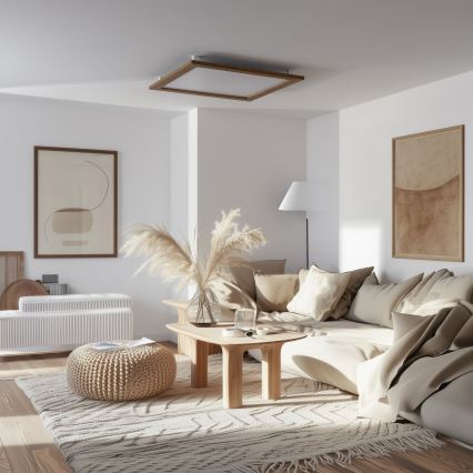 Brilagi - LED-dæmpbar loftlampe SLIMFRAME WOOD LED/58W/230V 64x64 cm 3000-6000K brun + fjernbetjening