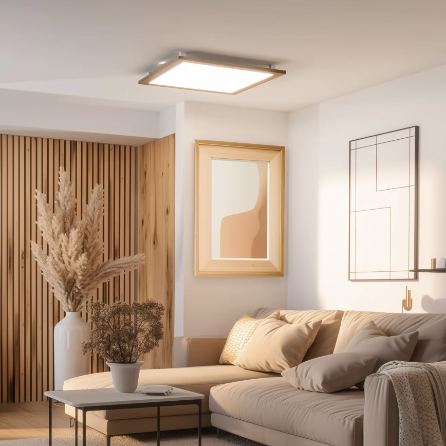 Brilagi - LED-dæmpbar loftlampe SLIMFRAME WOOD LED/58W/230V 64x64 cm 3000-6000K brun + fjernbetjening