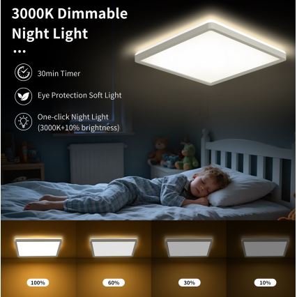 Brilagi - LED Dæmpbar Loftlampe ULTRA SLIM LED/18W/230V 2700-6500K 30x30 cm hvid + fjernbetjening