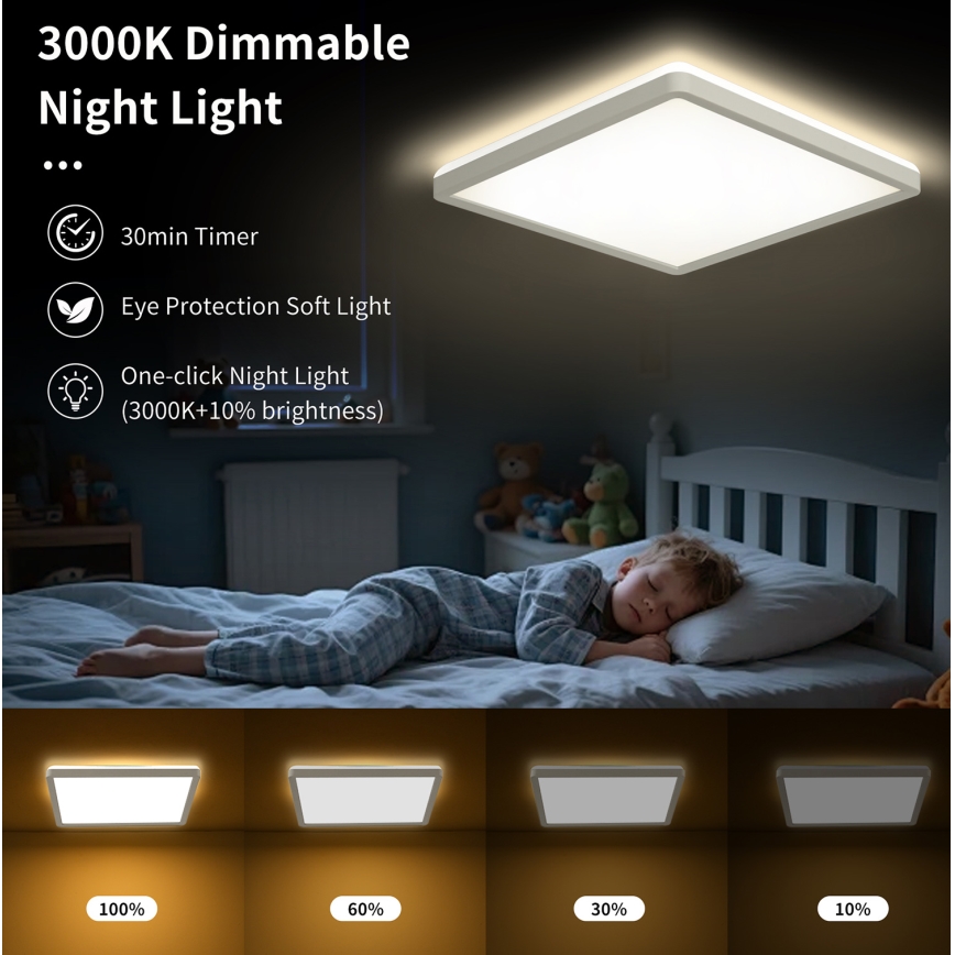 Brilagi - LED Dæmpbar Loftlampe ULTRA SLIM LED/18W/230V 2700-6500K 30x30 cm hvid + fjernbetjening