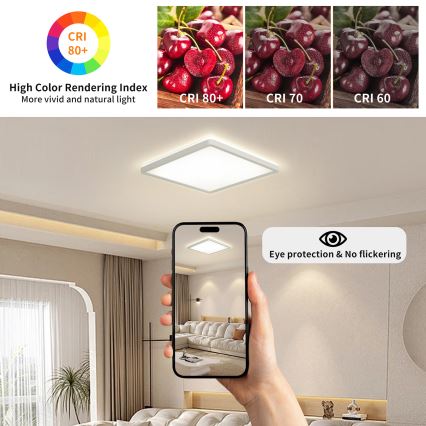 Brilagi - LED Dæmpbar Loftlampe ULTRA SLIM LED/18W/230V 2700-6500K 30x30 cm hvid + fjernbetjening