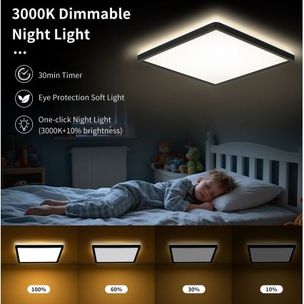 Brilagi - LED Dæmpbart loftlampe ULTRA SLIM LED/18W/230V 2700-6500K 30x30 cm sort + fjernbetjening