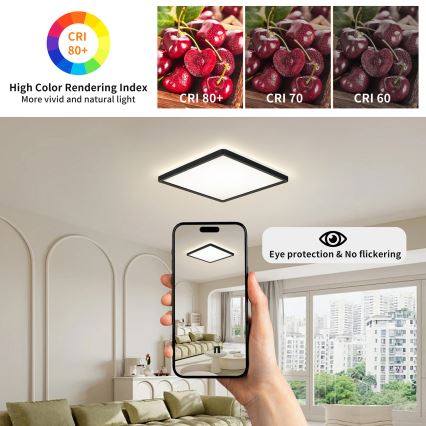 Brilagi - LED Dæmpbart loftlampe ULTRA SLIM LED/18W/230V 2700-6500K 30x30 cm sort + fjernbetjening