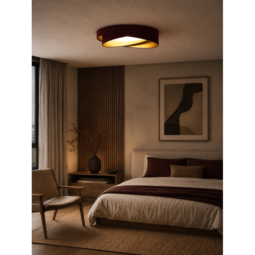 BRILAGI - LED Dæmpbar loftlampe VELVET TWIST LED/36W/230V 3000-6000K Ø 65 cm Wi-Fi Tuya Beacon vinrød/guld + fjernbetjening