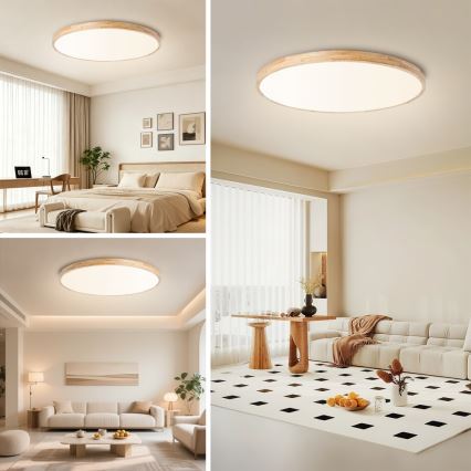 Brilagi - LED-dæmpbar loftlampe WOODLINE LED/128W/230V 3000-6000K eg Ø 100 cm + fjernbetjening