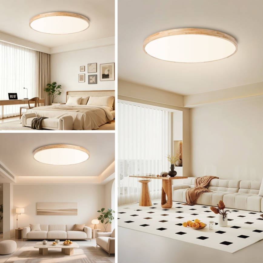 Brilagi - LED-dæmpbar loftlampe WOODLINE LED/128W/230V 3000-6000K eg Ø 100 cm + fjernbetjening
