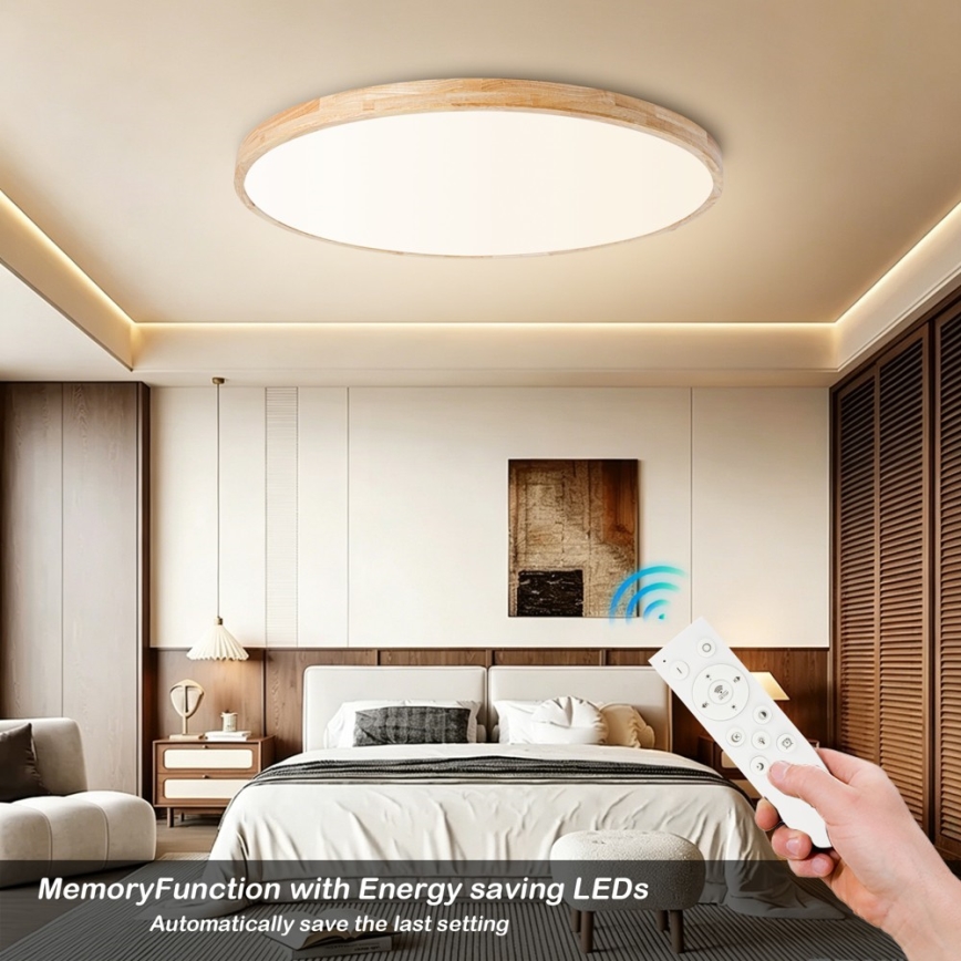 Brilagi - LED-dæmpbar loftlampe WOODLINE LED/128W/230V 3000-6000K eg Ø 100 cm + fjernbetjening