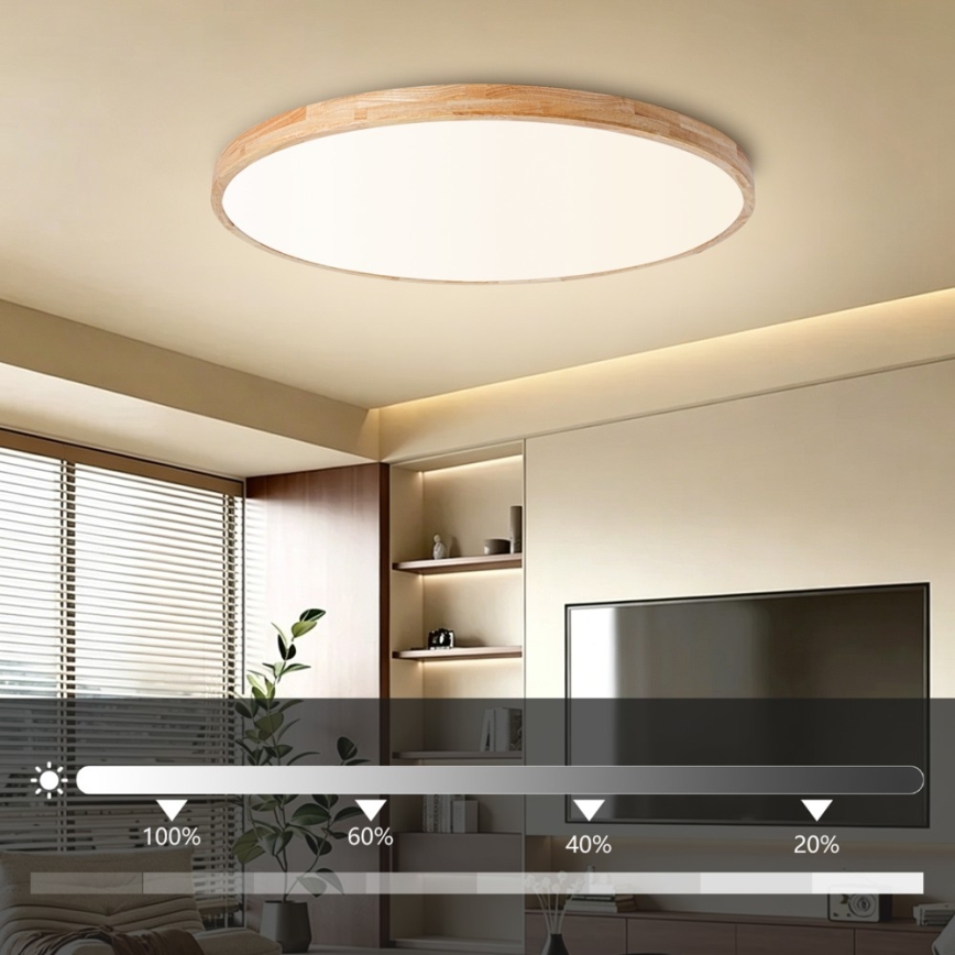 Brilagi - LED-dæmpbar loftlampe WOODLINE LED/128W/230V 3000-6000K eg Ø 100 cm + fjernbetjening