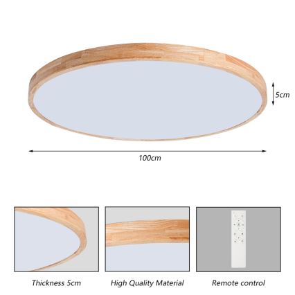 Brilagi - LED-dæmpbar loftlampe WOODLINE LED/128W/230V 3000-6000K eg Ø 100 cm + fjernbetjening