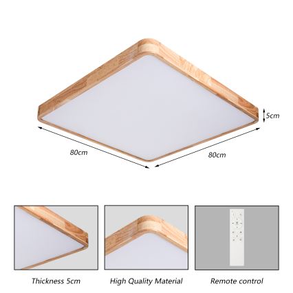 Brilagi - Dæmpbar LED-loftlampe WOODLINE SQUARE LED/100W/230V 3000-6000K eg 80x80 cm + fjernbetjening