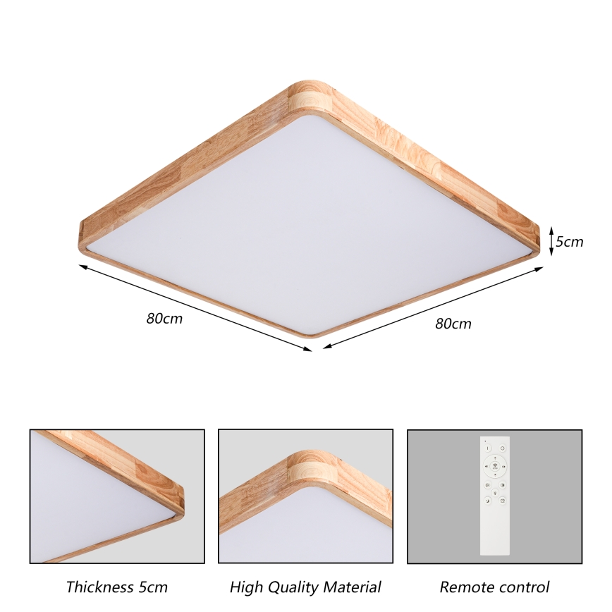 Brilagi - Dæmpbar LED-loftlampe WOODLINE SQUARE LED/100W/230V 3000-6000K eg 80x80 cm + fjernbetjening