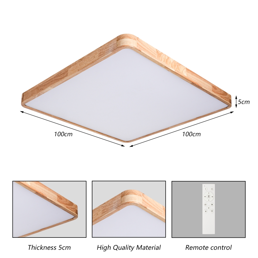 Brilagi - Dæmpbar LED-loftlampe WOODLINE SQUARE LED/180W/230V 3000–6000K eg 100 x 100 cm + fjernbetjening