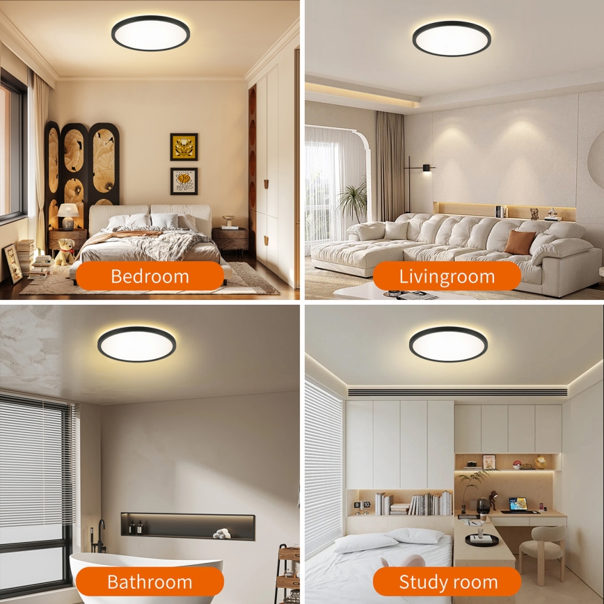 Brilagi - LED dæmpbart lysarmatur med bevægelses- og skumringssensor ULTRA SLIM LED/24W/230V Ø 42 cm + fjernbetjening